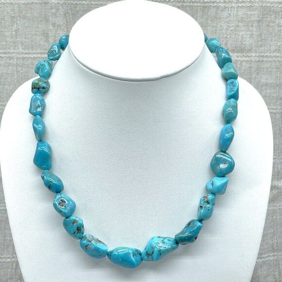 Mine Finds by Jay King Jewelry - Jay King Turquoise Nugget Necklace Chunky Seven Peaks? Sterling Silver 18"